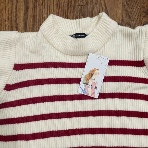 Pretty Garden Cream Colored Sweater Dark Red Stripes Size Small, NWT - Picture 2 of 9